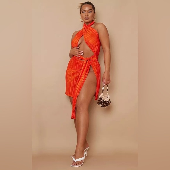 BRAND NEW PRETTY LITTLE THING SEXY ORANGE DRESS - Picture 3 of 5